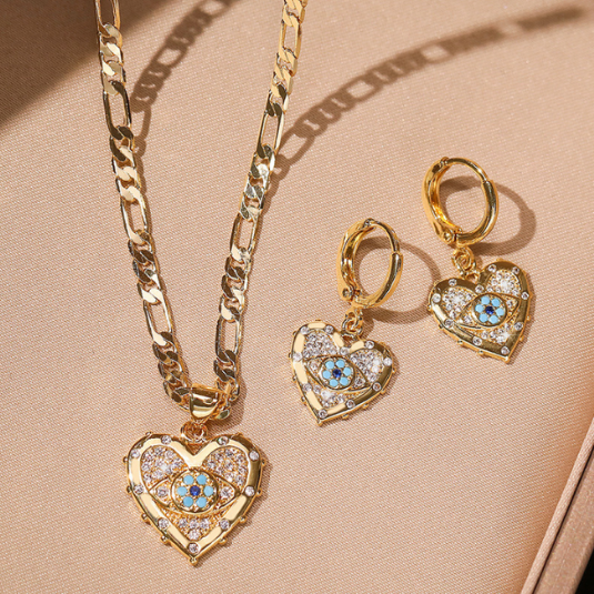 Heart: Set Collana e Orecchini Placcati d'Oro 18K