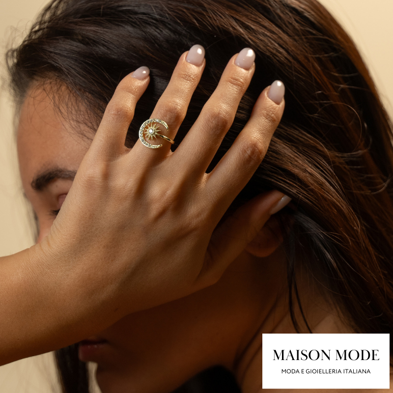 Moon and Sun: anello regolabile placcato d'oro
