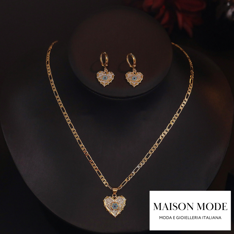 Heart: Set Collana e Orecchini Placcati d'Oro 18K