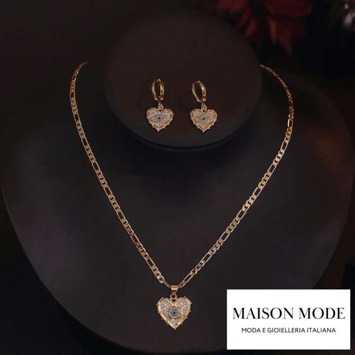 Heart: Set Collana e Orecchini Placcati d'Oro 18K