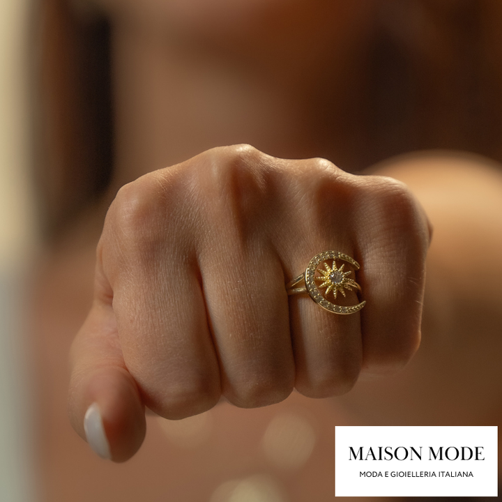 Moon and Sun: anello regolabile placcato d'oro