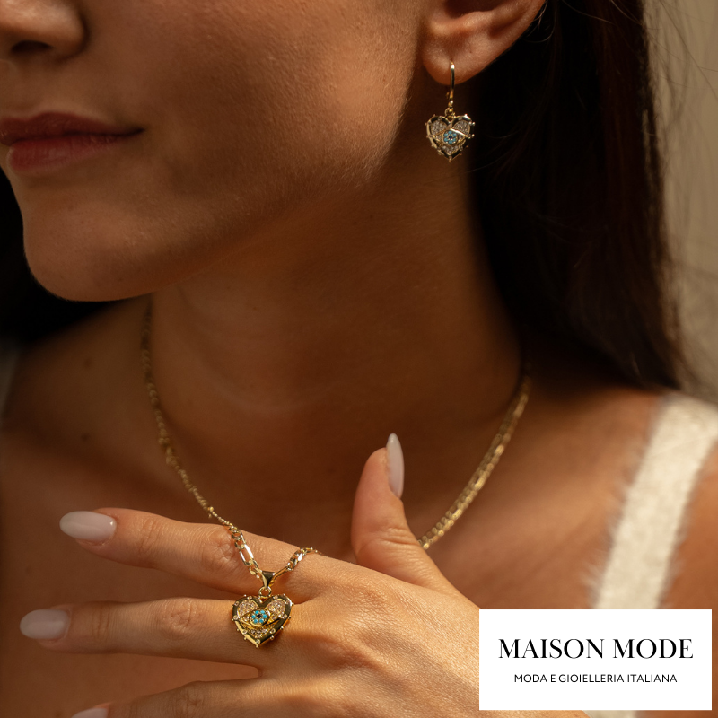 Heart: Set Collana e Orecchini Placcati d'Oro 18K