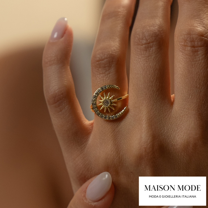 Moon and Sun: anello regolabile placcato d'oro