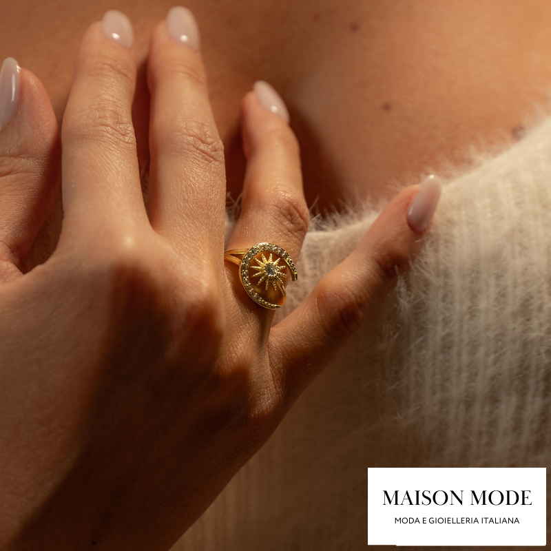 Moon and Sun: anello regolabile placcato d'oro