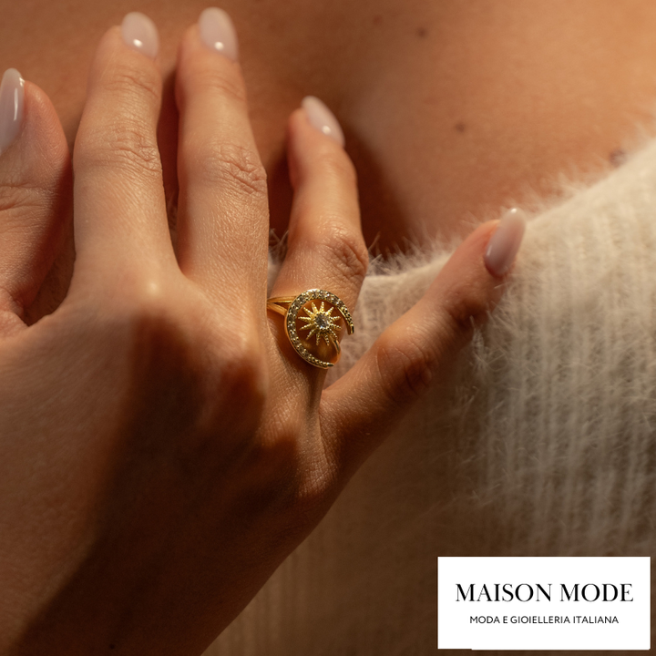 Moon and Sun: anello regolabile placcato d'oro