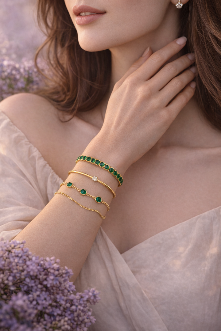 Set Coordinato di Bracciali - con pietre di Agata Verde