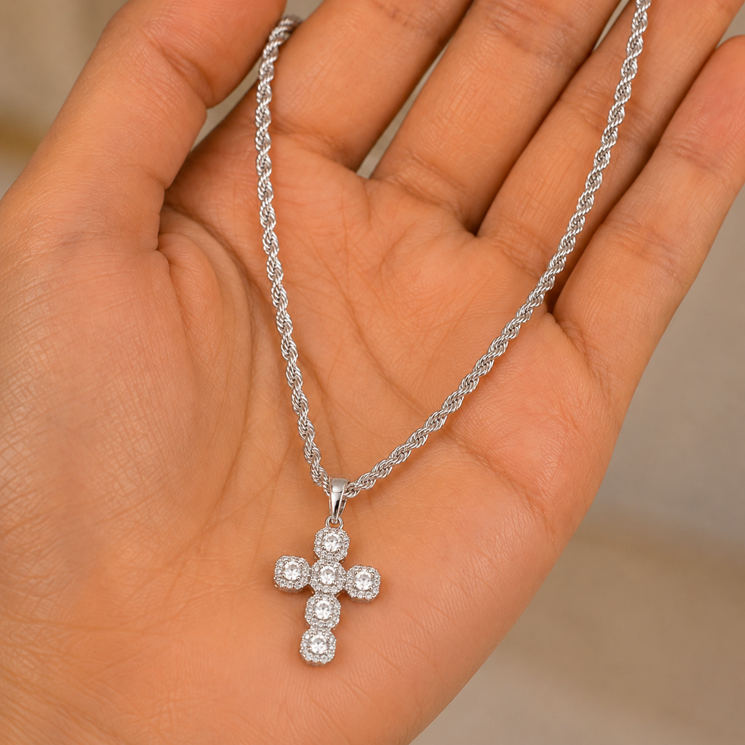 Collana con Ciondolo a Croce - Zirconi in Argento Ipoallergenico