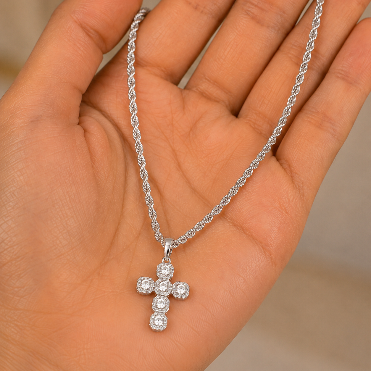 Collana con Ciondolo a Croce - Zirconi in Argento Ipoallergenico