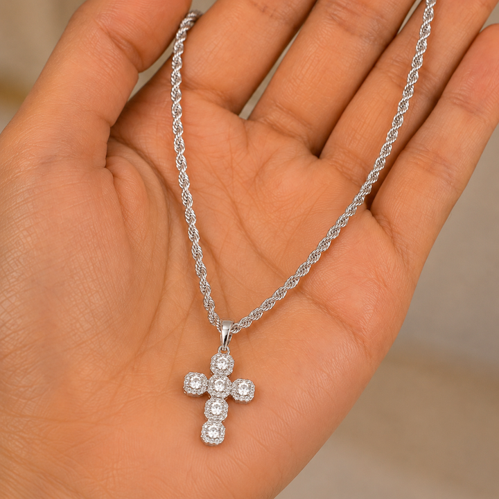 Collana con Ciondolo a Croce - Zirconi in Argento Ipoallergenico