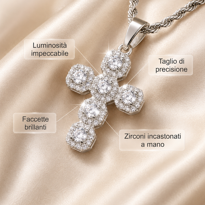 Collana con Ciondolo a Croce - Zirconi in Argento Ipoallergenico