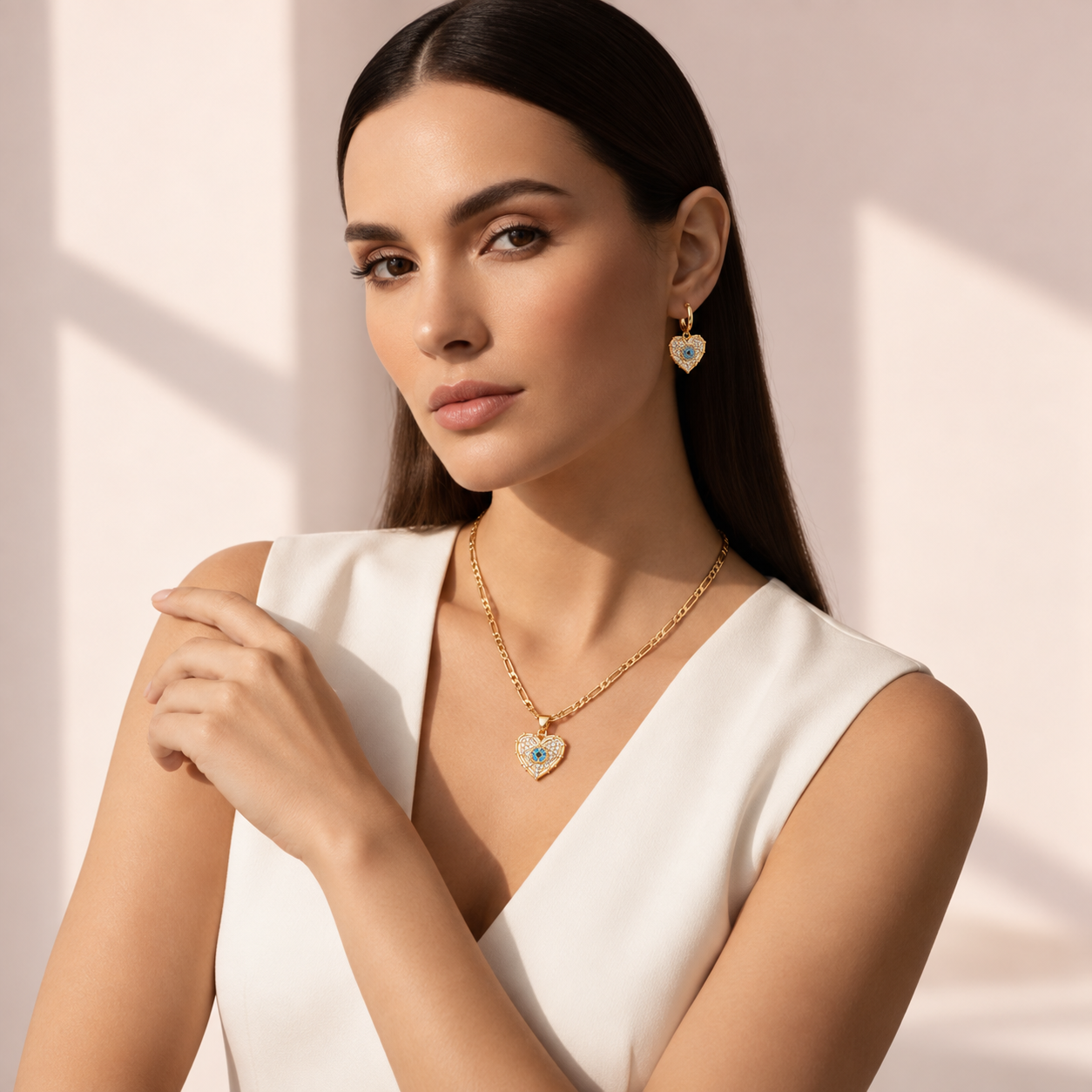 Heart: Set Collana e Orecchini Placcati d'Oro 18K