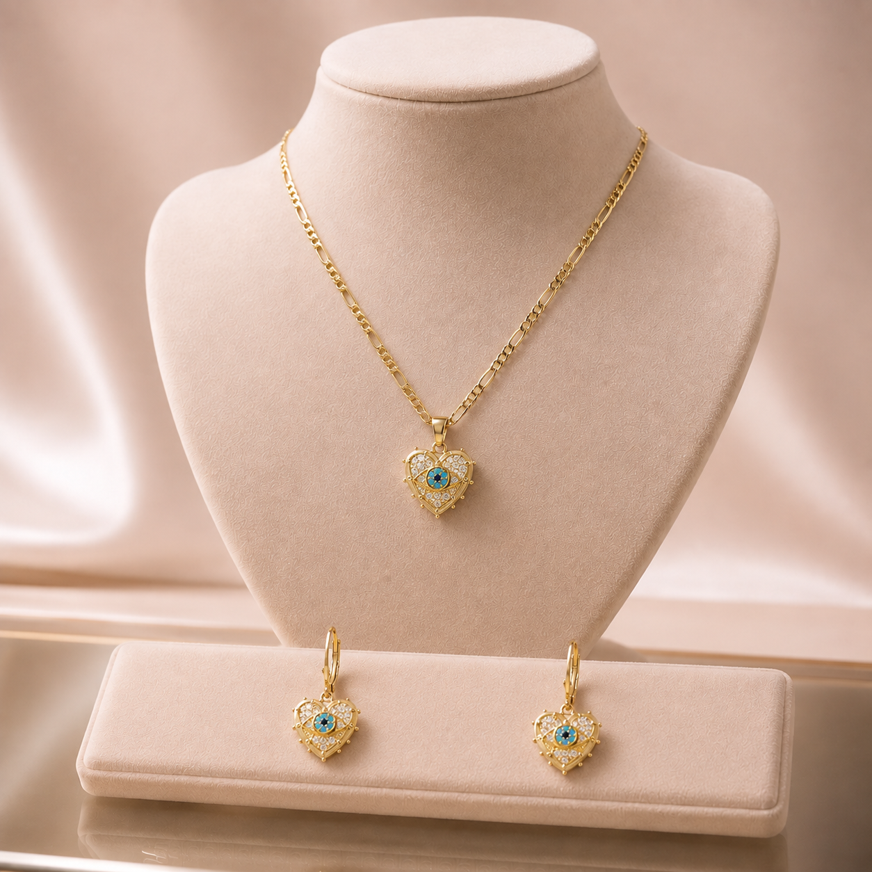 Heart: Set Collana e Orecchini Placcati d'Oro 18K