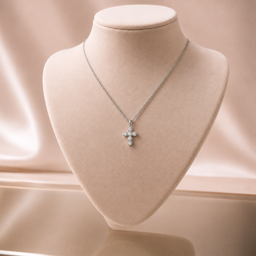 Collana con Ciondolo a Croce - Zirconi in Argento Ipoallergenico
