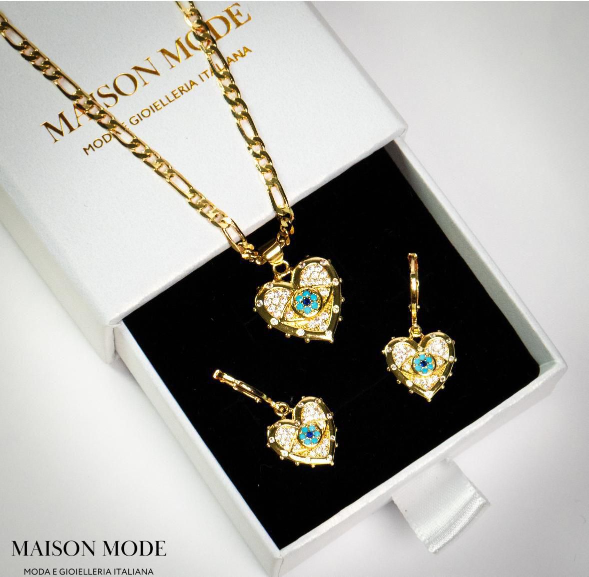 Heart: Set Collana e Orecchini Placcati d'Oro 18K