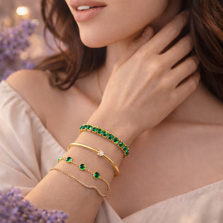 Set Coordinato di Bracciali - con pietre di Agata Verde