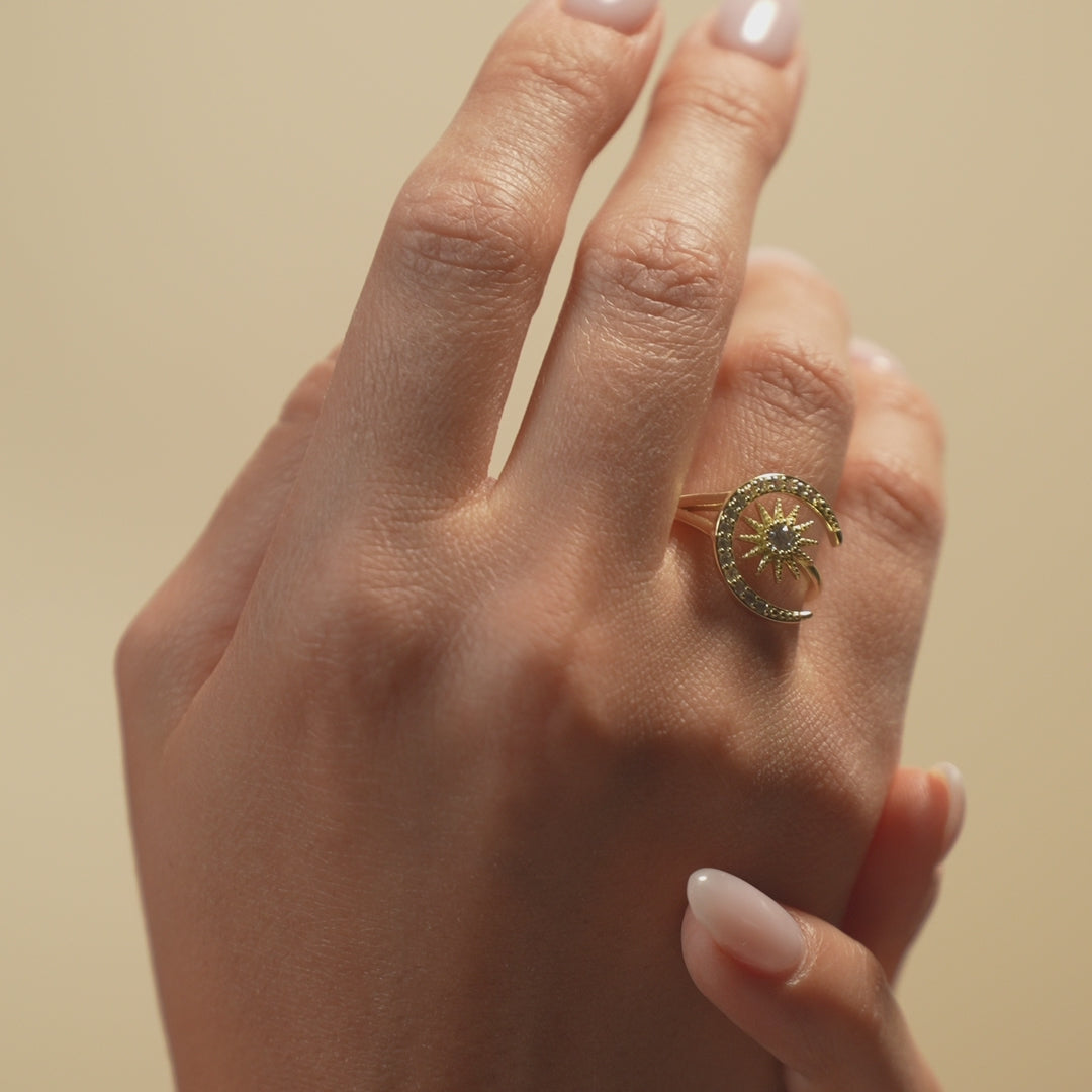 Moon and Sun: anello regolabile placcato d'oro